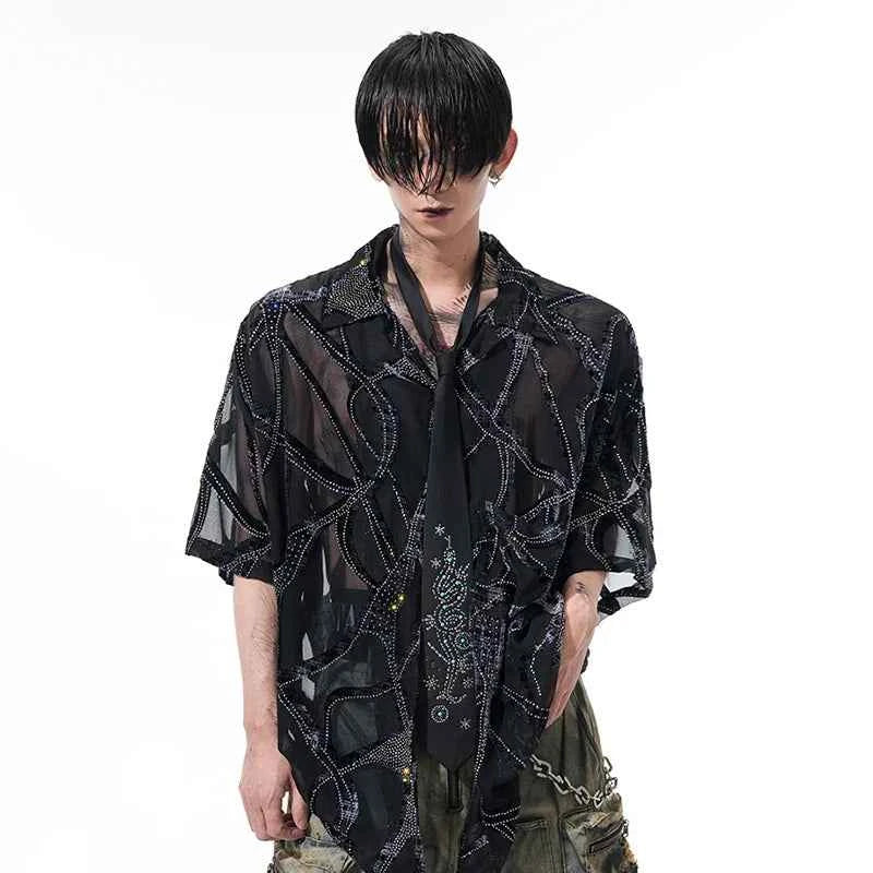 Diamond Snake Lapel Loose Short Sleeve Shirt