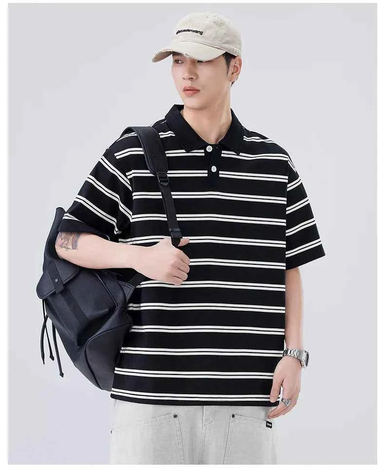 Artistic Stripe Polo Short Sleeve T-Shirt