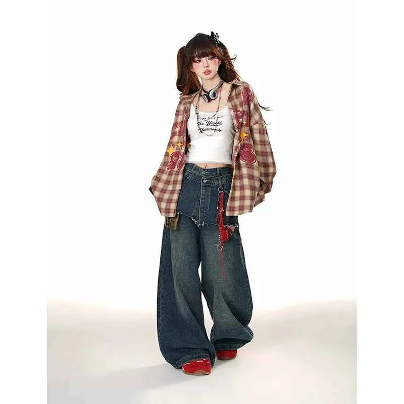 Women Popular Patchwork Wide Leg Jeans