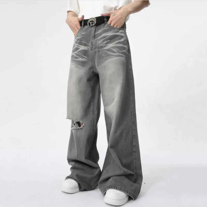 High-Waisted Babe Distressed Straight Denim Jeans