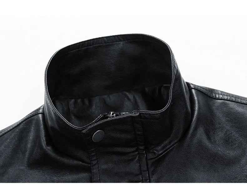 Fashionable Classic Stand Collar Leather Biker Jacket