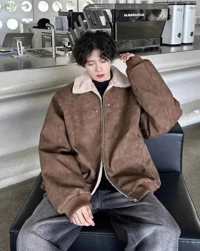 Thickened Fleece Motorcycle Leather Fur Jacket