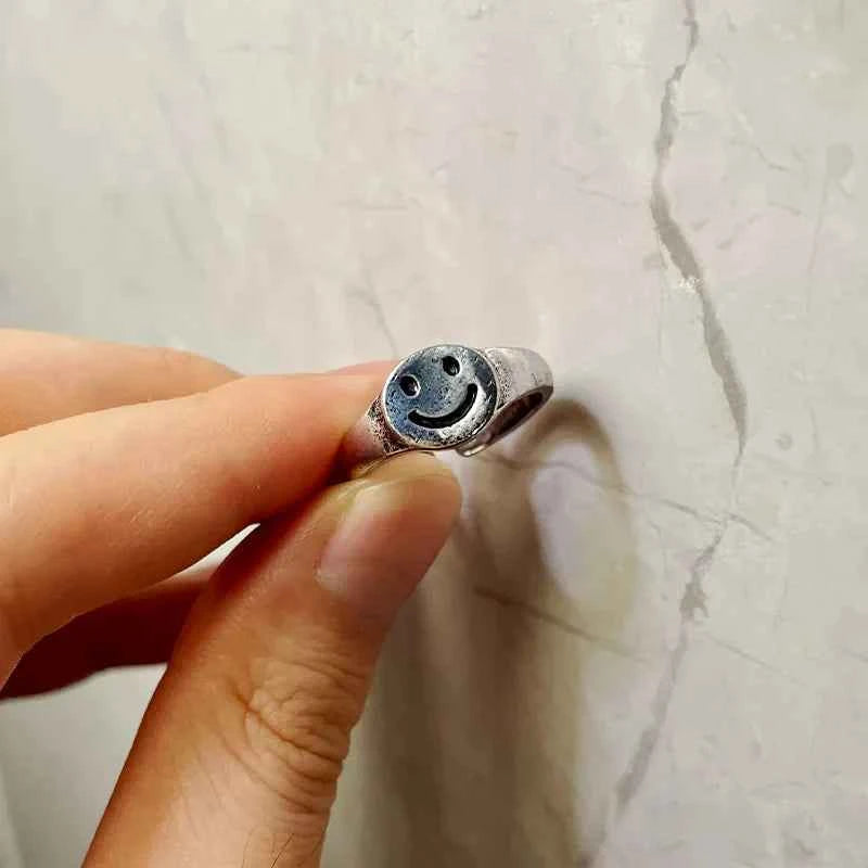 Retro Smile Face Silver Color Ring
