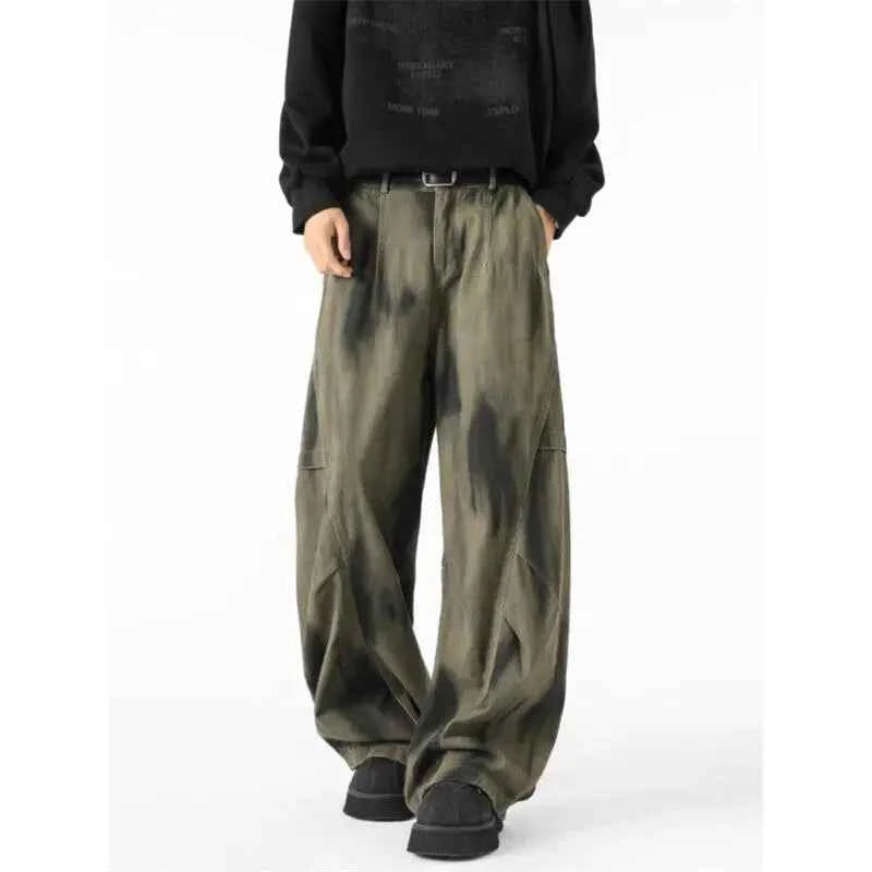 Distressed Tie Dye Denim Wide-Leg Jeans