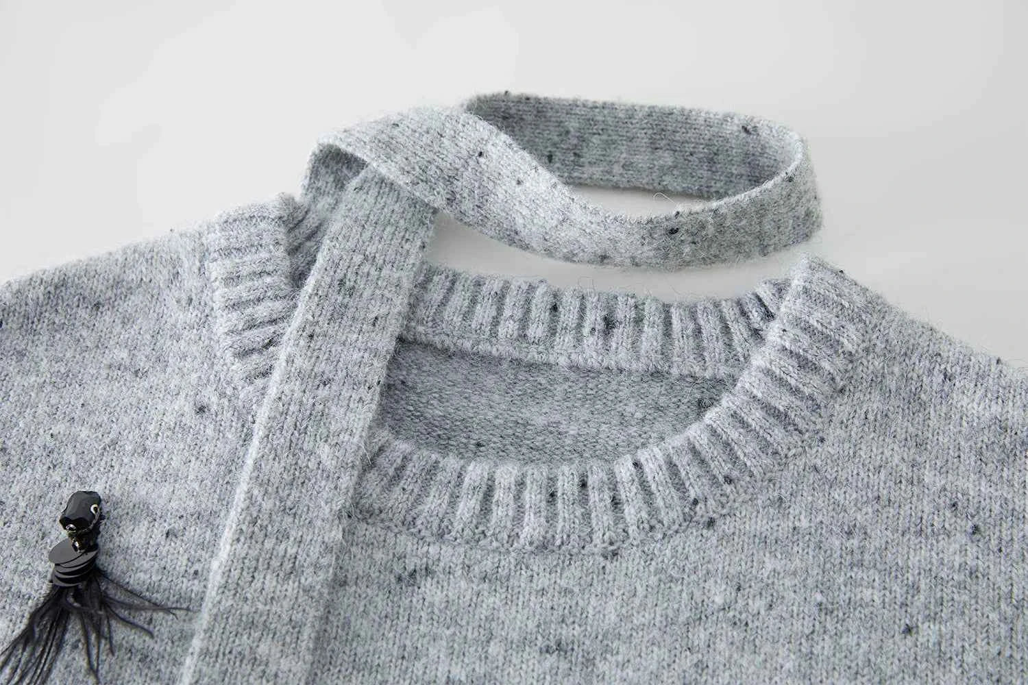 Women Luxury Ostrich Hair Embroidered Knit Sweater