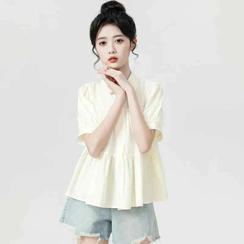 Women Japanes Style Sweet Summer Korean Loose Puff Shirt