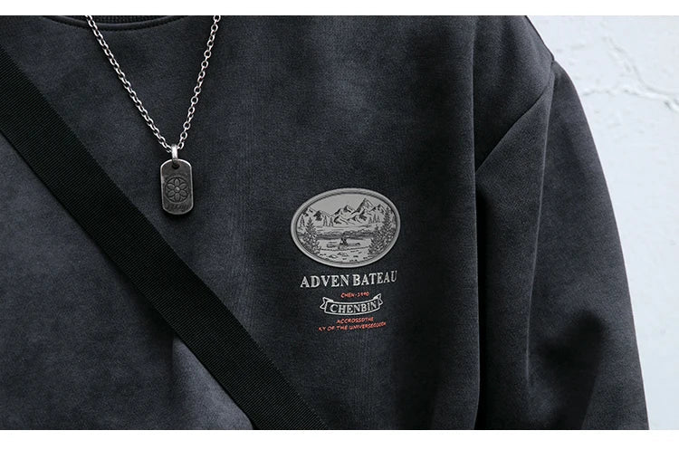 Gray Color Mountain Valley Design Sweater