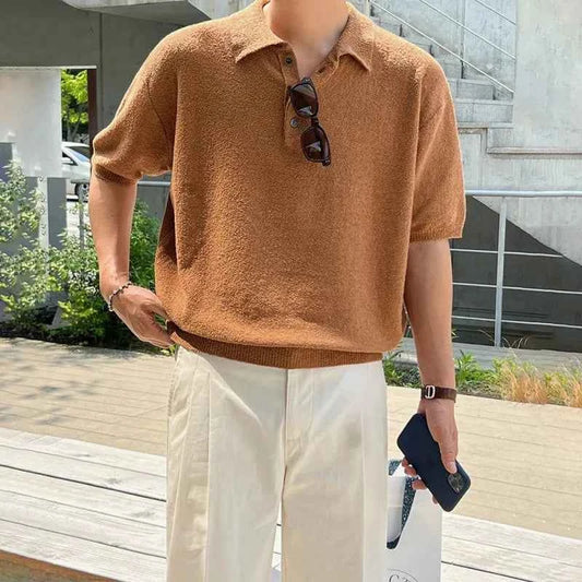 Classic Comfort Vintage Knitted Polo Casual T-Shirt
