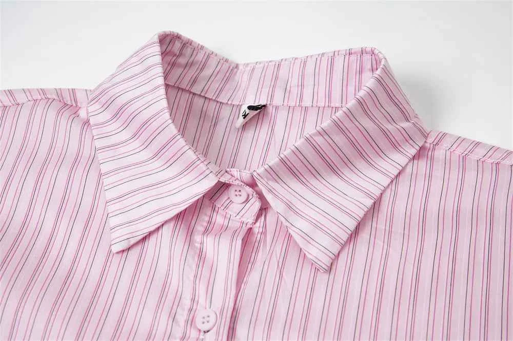 Retro Striped Cartoon Print Lapel Long Sleeve Shirt