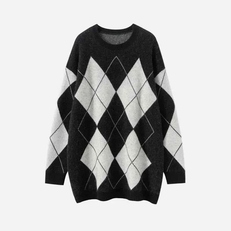 Cozy O-Neck Collar Argyle Knit Sweater