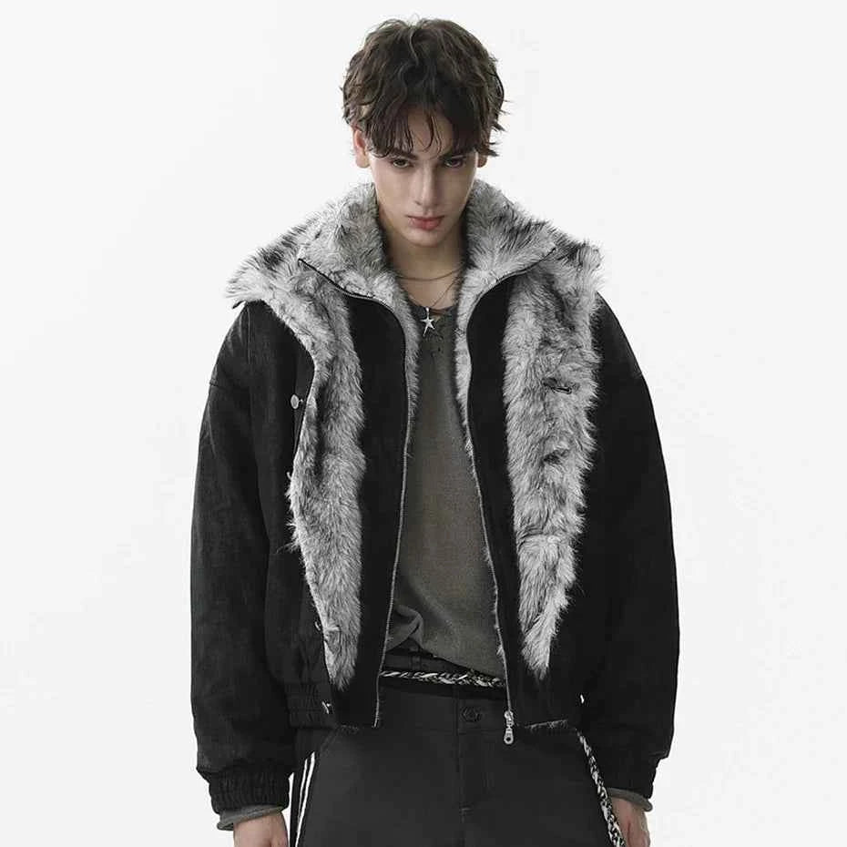 Streetwear Winter Vintage Fur Thicken Parkas Jacket