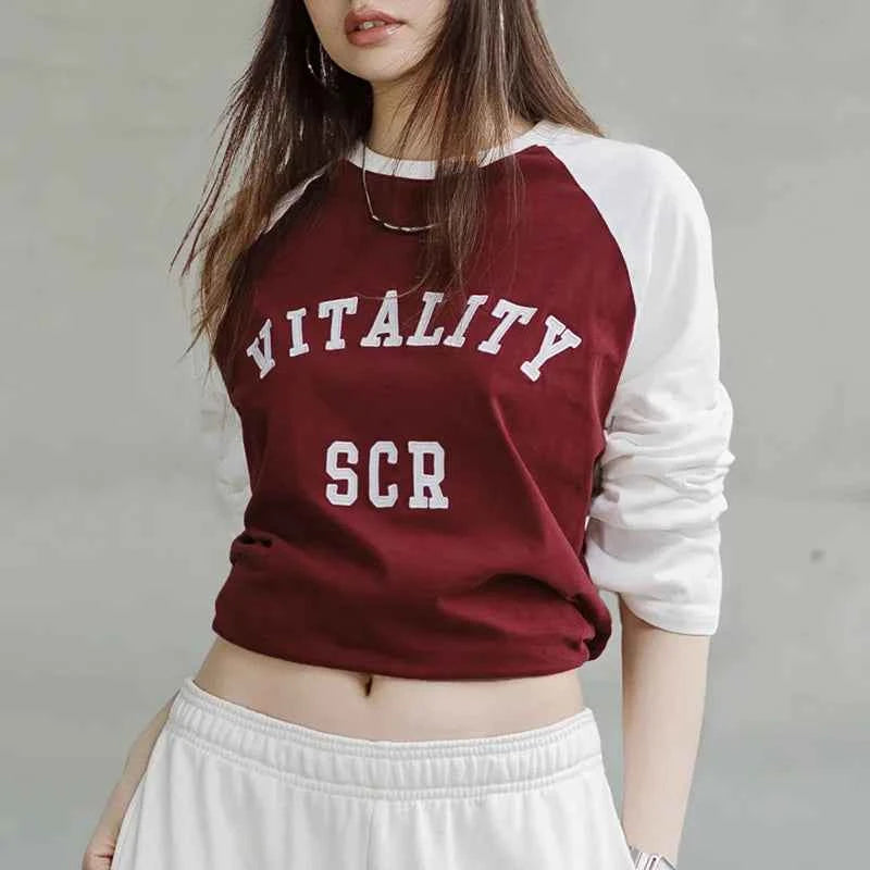 Burgundy Contrast Long Sleeve T-Shirt