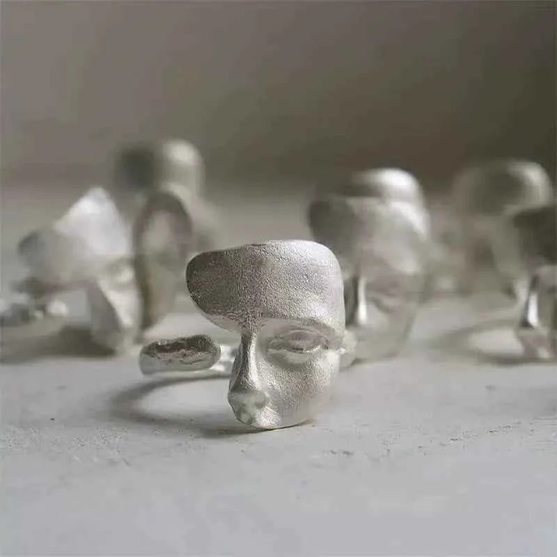 Vintage Irregular Sterling Silver Mask Ring