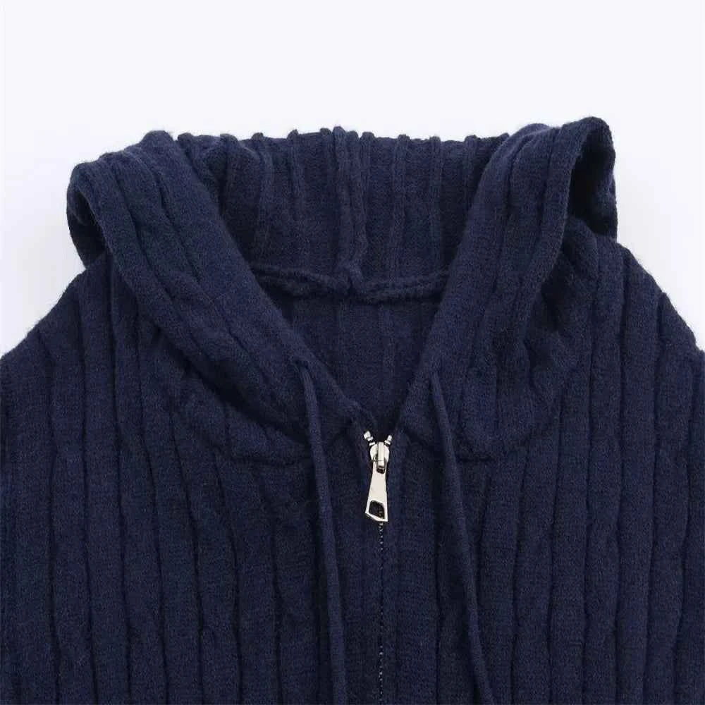 Effortless Slim Fit Zipper Hooded Cardigan