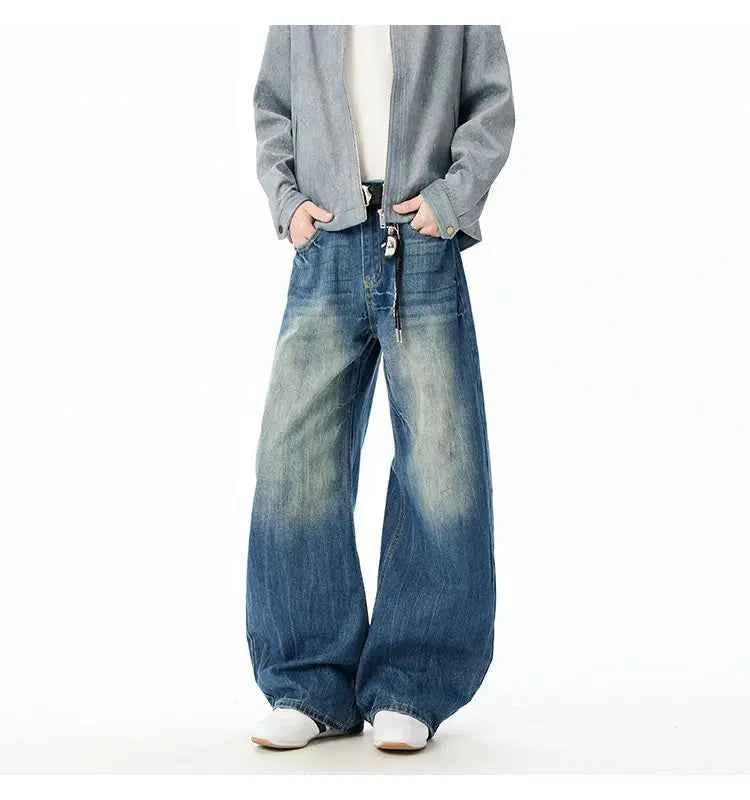 Durable Contrast Color Curved Knife Wide-Leg Jeans