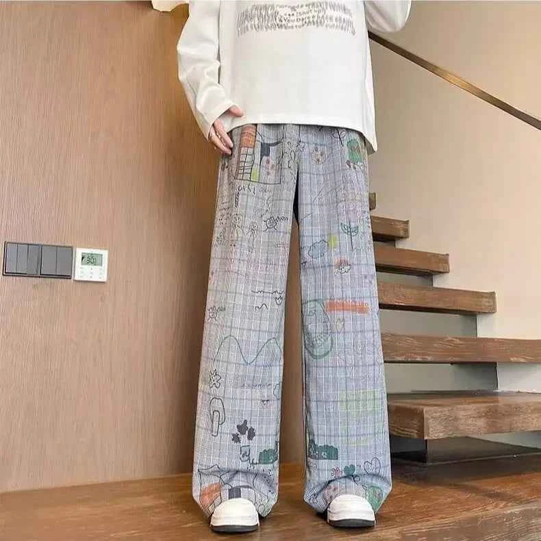 Streetwear American Graffiti Printed Casual Wide Pants