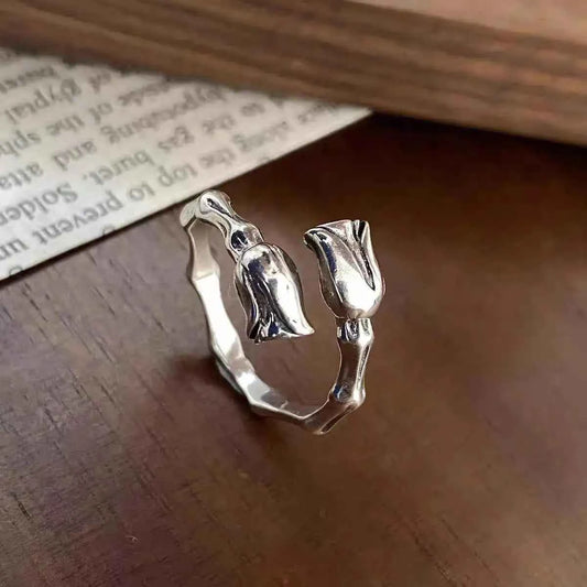 Adjustable Retro Rose Bud Cool Open Ring