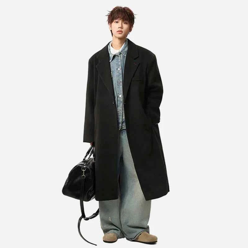 Korean Style Retro Single Button Wool Coat