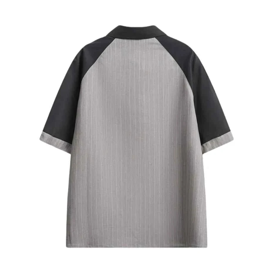 Striped Turn Down Collar Oversized Patchwork Shirt