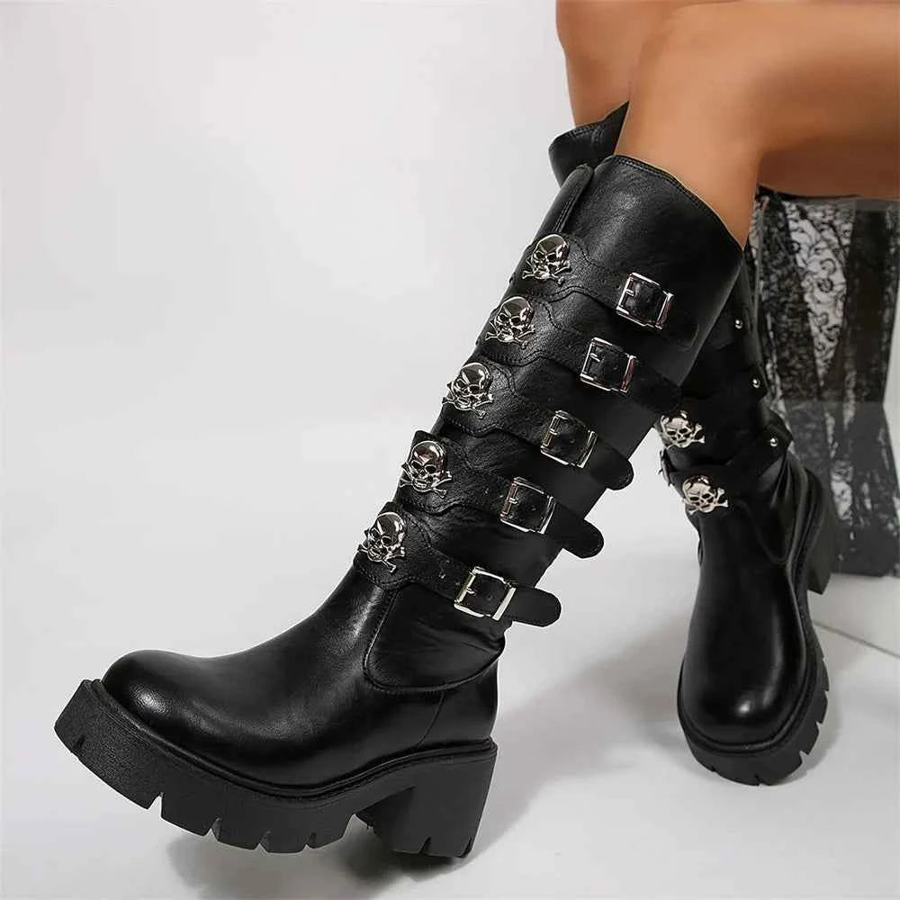Y2K Gothic Buckle Belts Platform Leather Boot