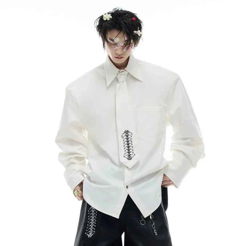Embroidered Lapel with Contrast Color Shirt