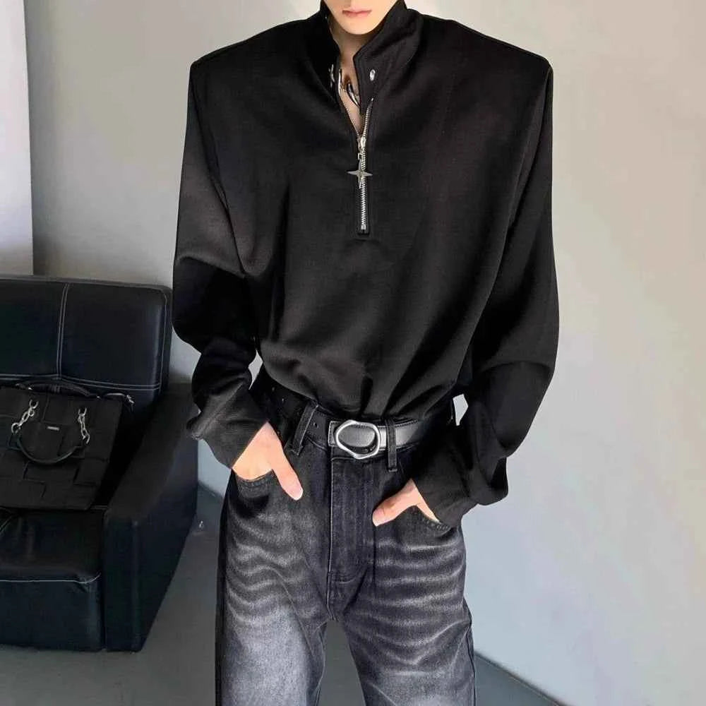 Versatile Half-Zip Shoulder Pad Sweatshirt