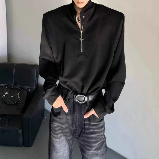 Versatile Half-Zip Shoulder Pad Sweatshirt