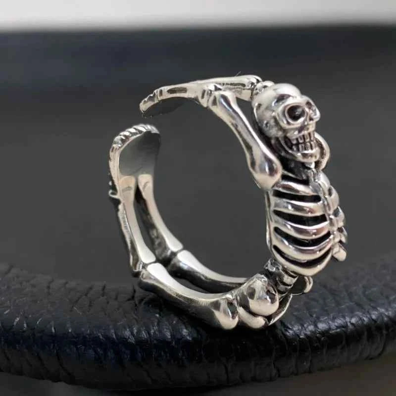 Silver Skull Skeleton Cuff Finger Ring