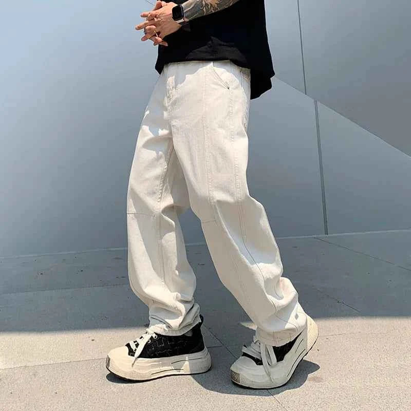Versatile White American Style Retro Loose Fit Jeans