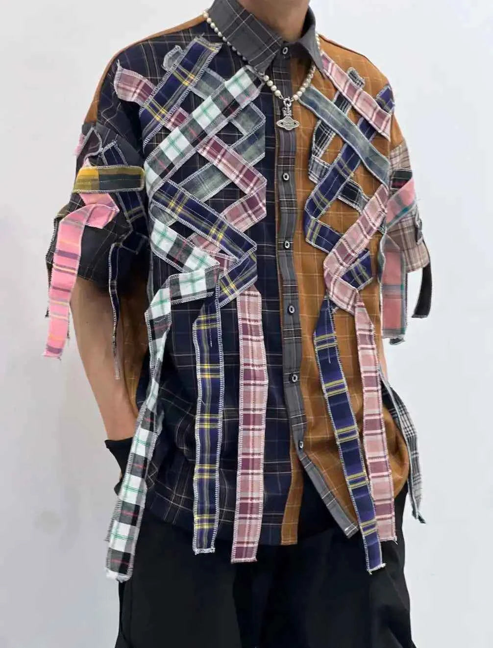 Summer Plaid Patchwork Tassel Loose Shirt