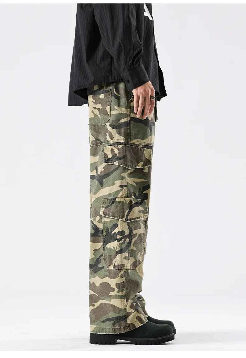 Streetwear Elastic Waist Vintage Camo Cargo Pants