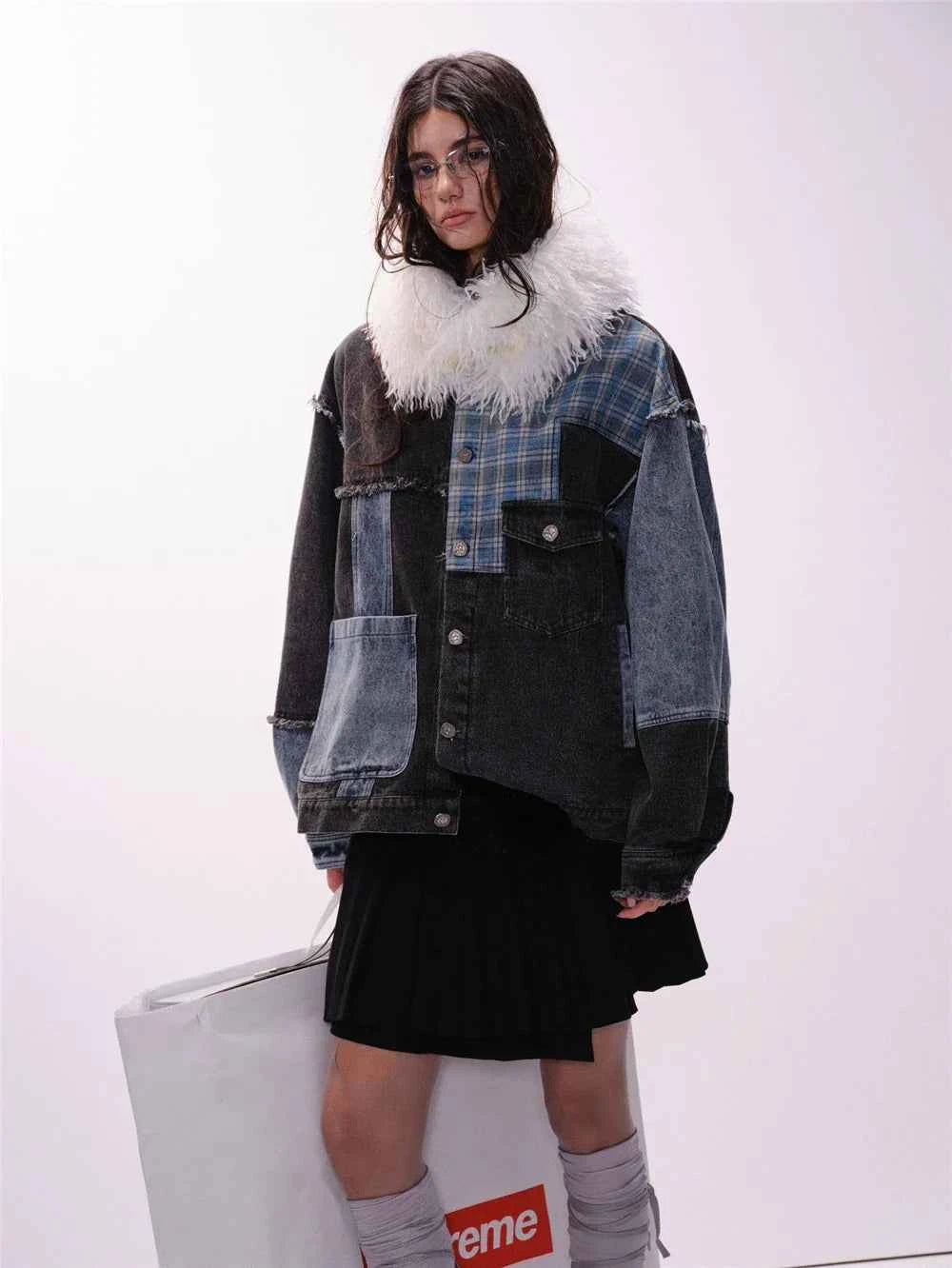 Retro Oversized Casual Patchwork Denim Jacket