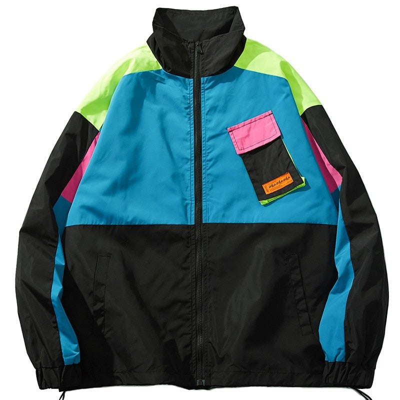 Multi Color Block Patchwork Pocket Jacket