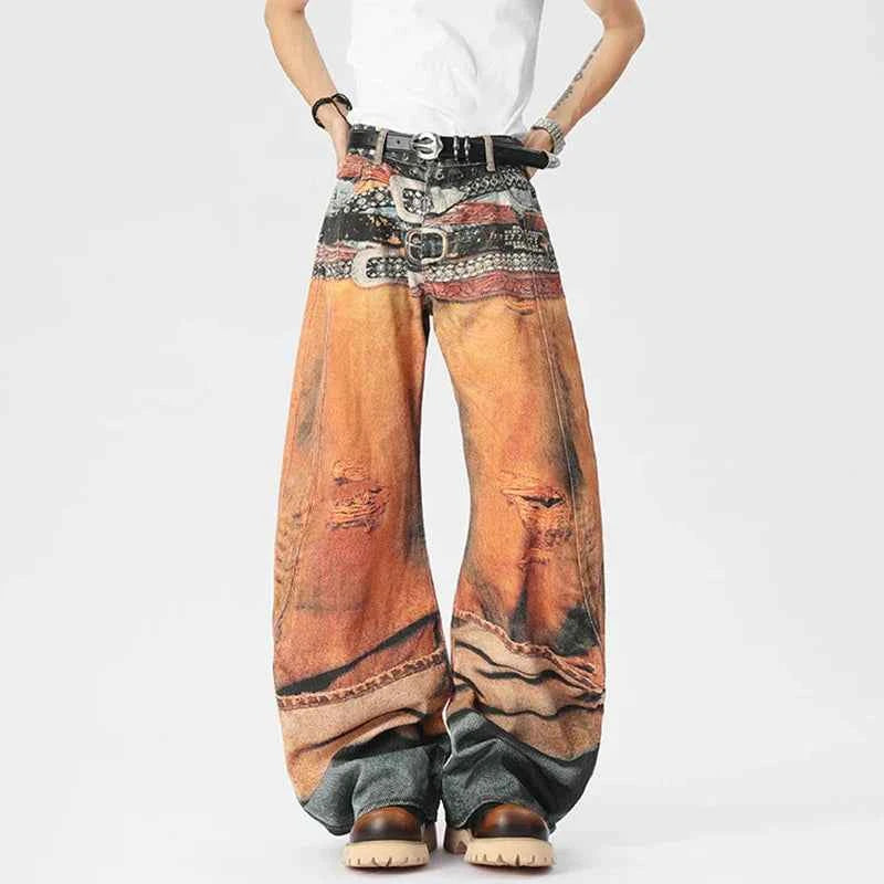 Original Pattern Loose Casual Wide Leg Jeans