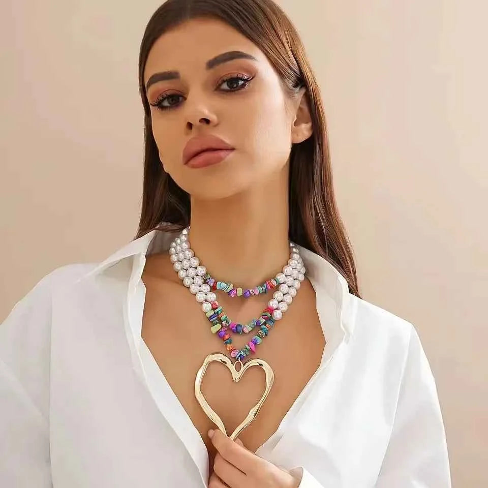 Exaggerated Multilayered Heart Pendant Choker Necklace