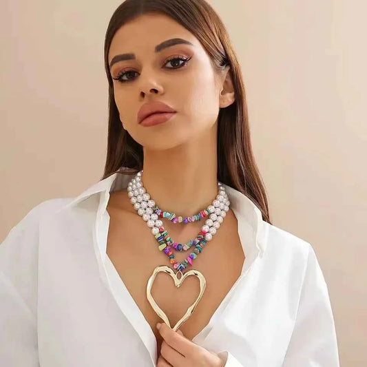 Exaggerated Multilayered Heart Pendant Choker Necklace