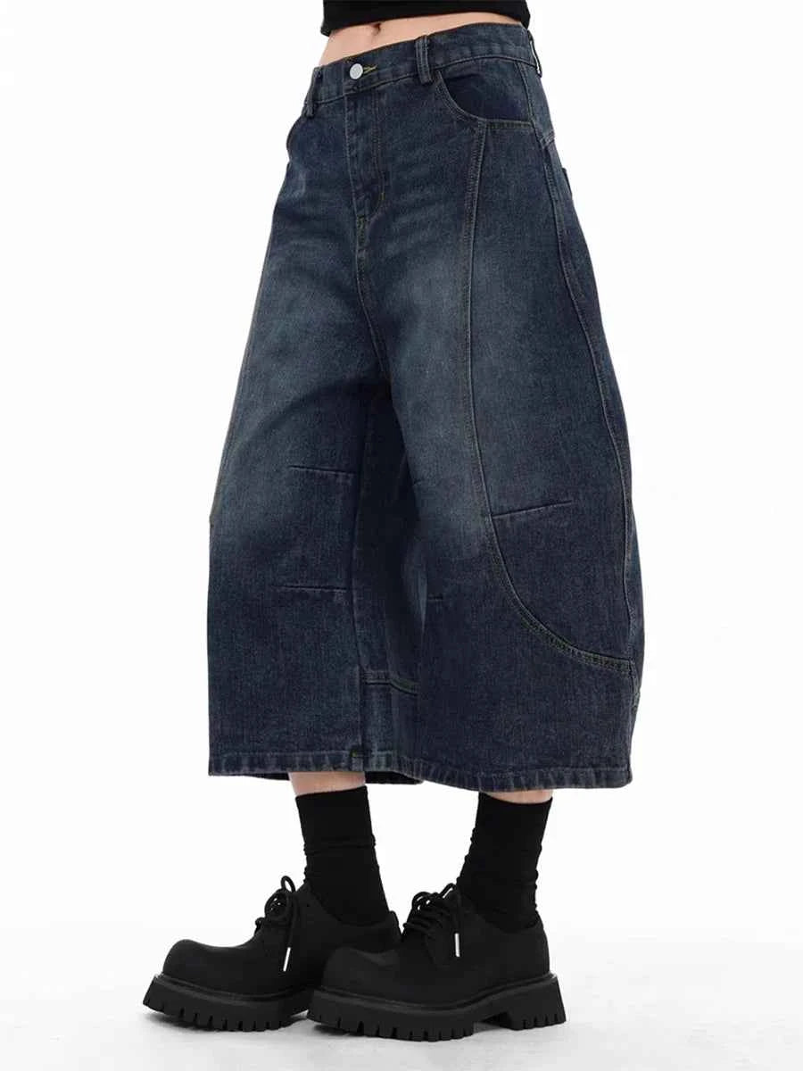 Vintage Wash Wide Leg Barrel Denim Jorts