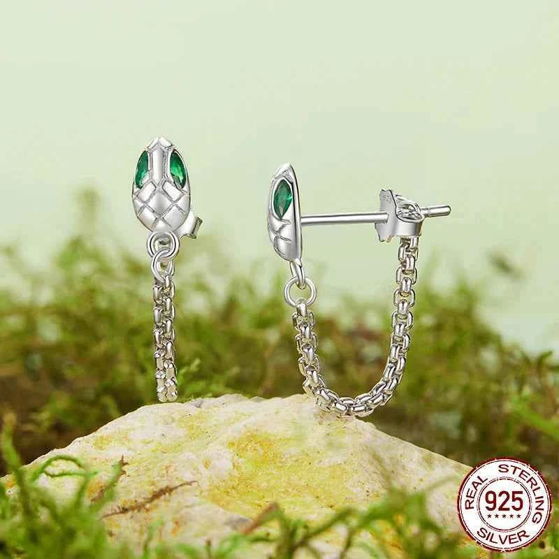 Unique Sterling Silver Snake Tassel Earrings
