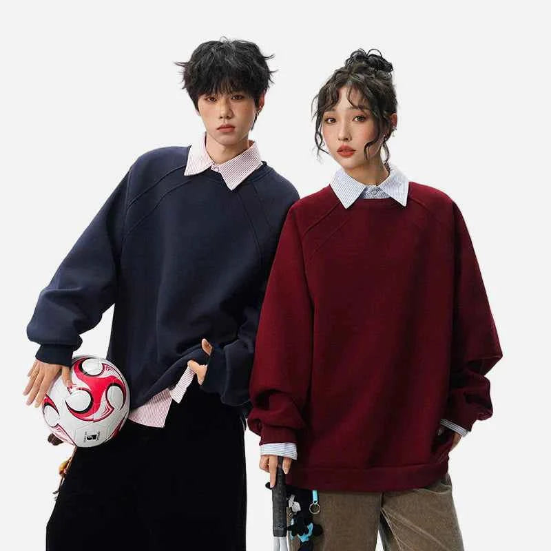 Solid Color Minimalist Round Neck Sweatshirt