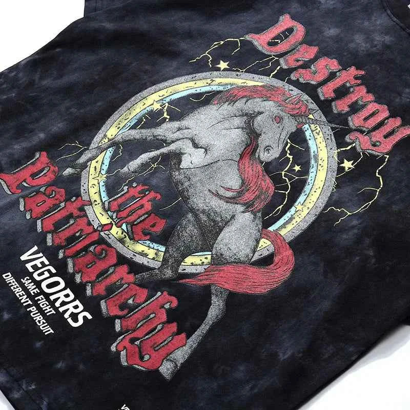 Fashionable Streetwear Wild Horse Print Hip Hop T-Shirt