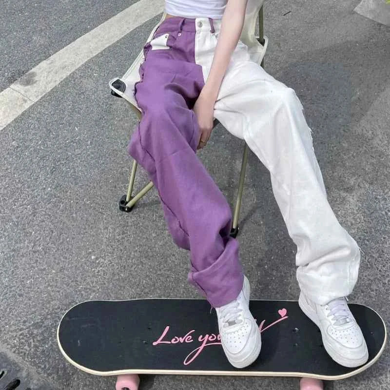 Modern Irregular Purple Patchwork Jeans