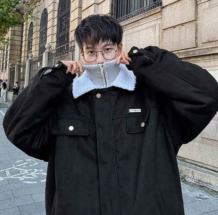 Korean Velvet Fur Collar Padded Parka Jacket