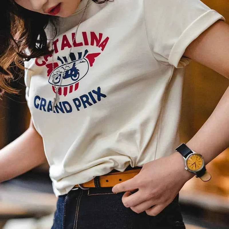 Vintage Letters Printed Cotton Casual T-Shirt