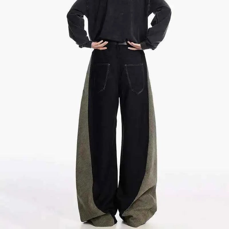 Elegant Black Contrast Loose Fit Jeans