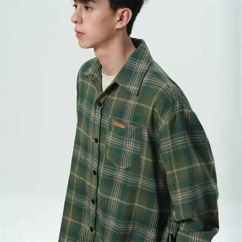 Streetwear Cool Plaid Lapel Autumn Vintage Shirt