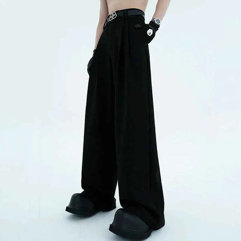Elegant American Style Pleated Straight Suit Pants