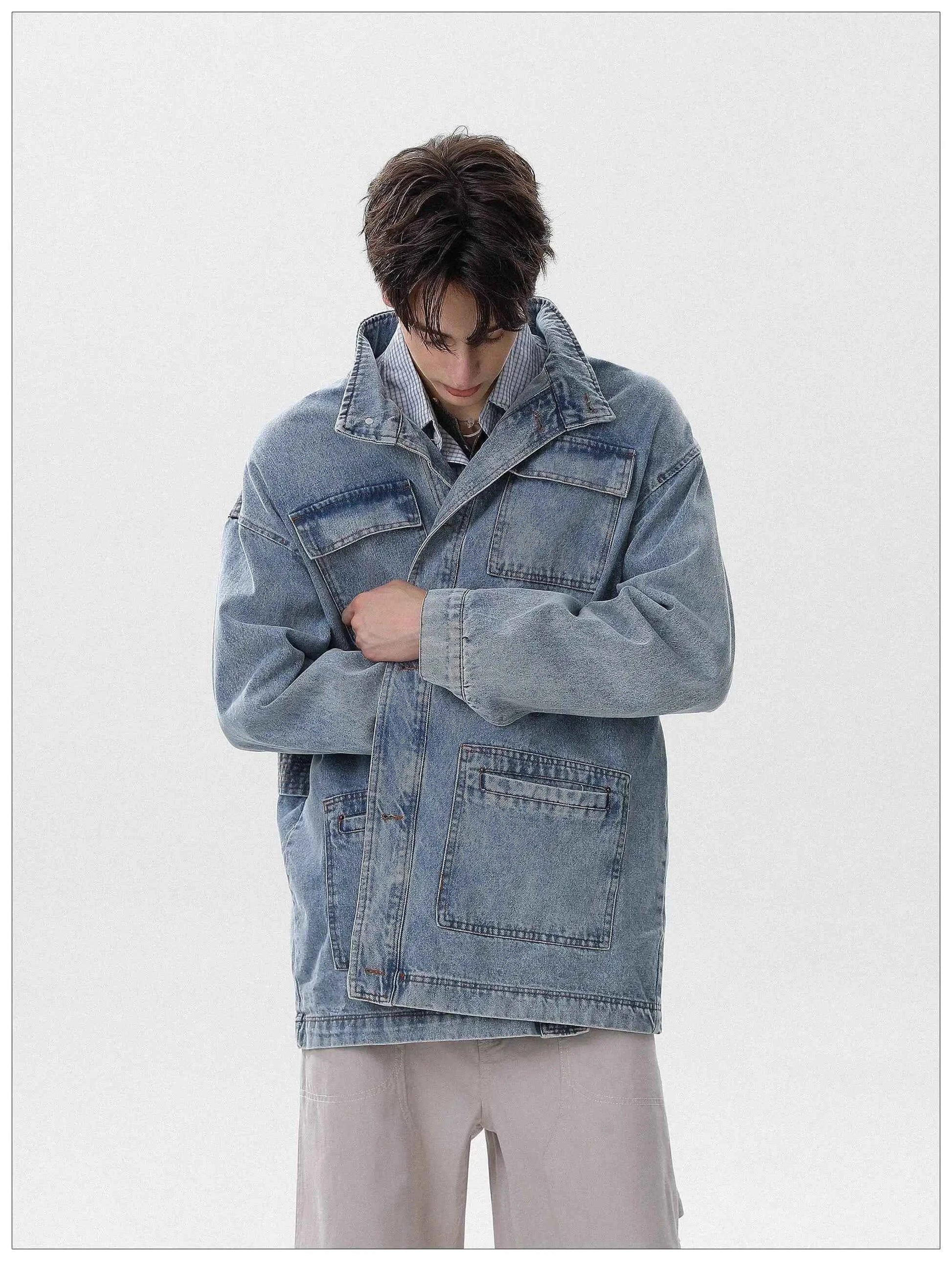 Y2K Flattering Style Loose Cargo Denim Jacket
