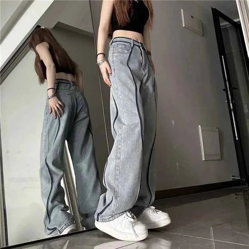 High Waisted Panelled Straight Leg Jeans