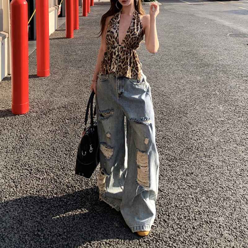 Adaptive Stretch Loose Ripped High Waisted Jeans