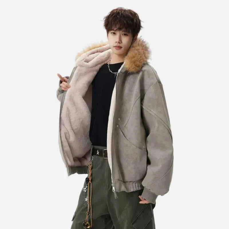 Stylish Warm Fleece Lined Hooded Fur Jacket